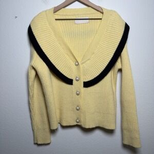 Greenwich V‎ Women Coquette Preppy Cardigan Sweater Large Yellow Black Old Money
